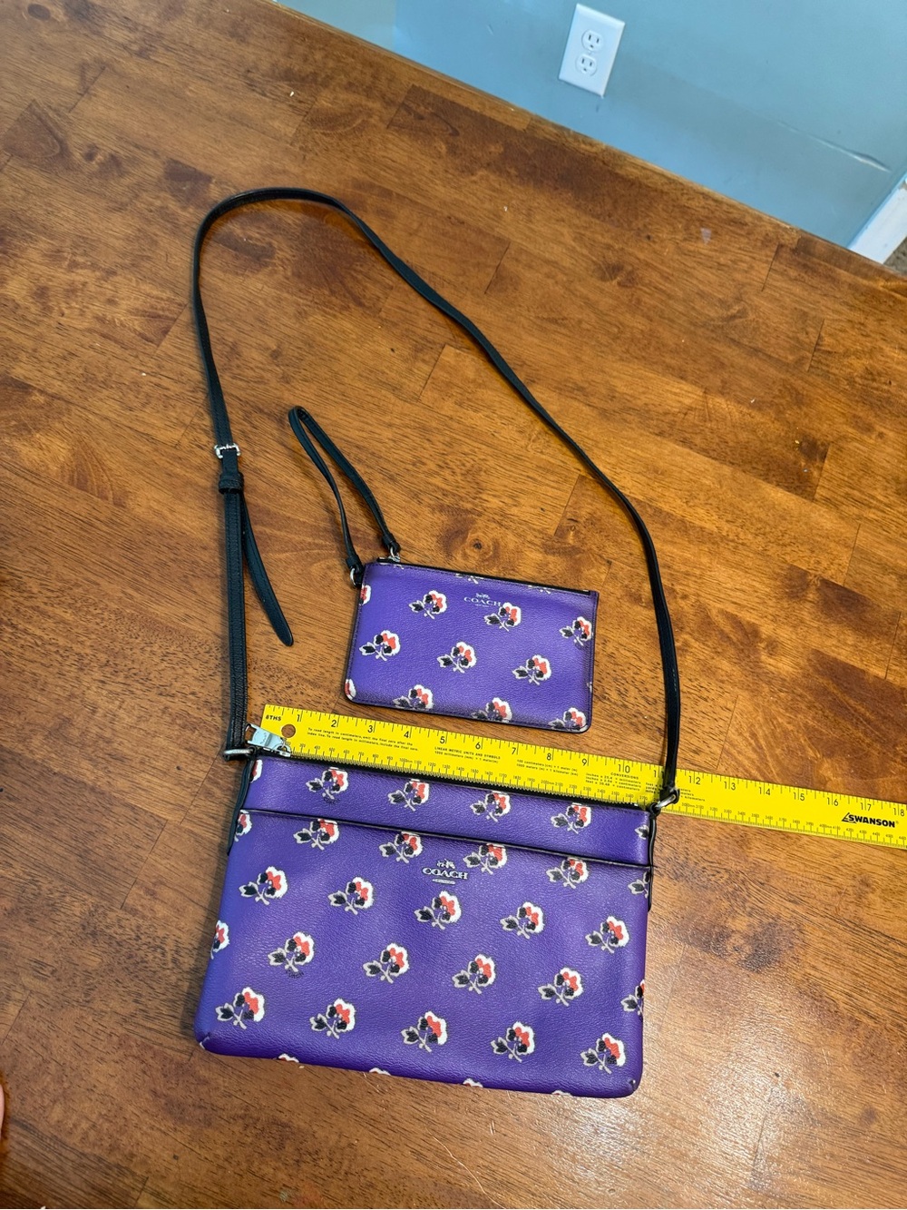 Coach Bramble Rose Purple Floral Crossbody Bag and Zip Pouch Insert Set 2pc